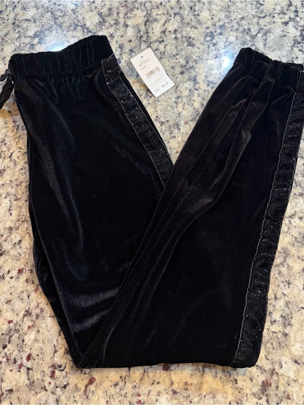 Vigoss Black Velvet Joggers with Sparkly Side Trim